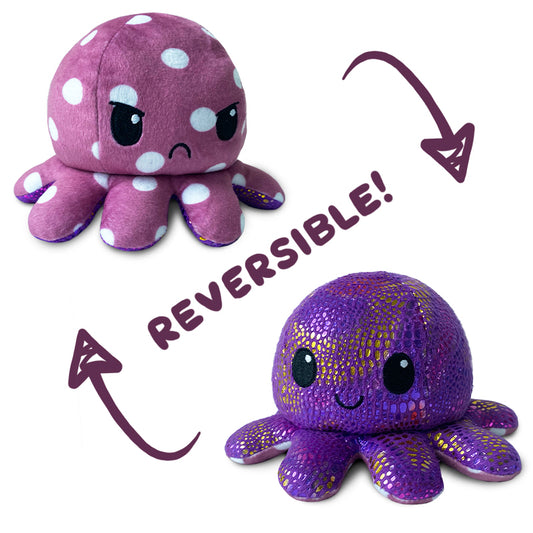 Two TeeTurtle Reversible Octopus Plushie (Polka Dots + Shimmer), popularized on TikTok and made by TeeTurtle.