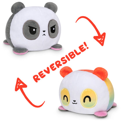 Two TeeTurtle Reversible Panda Plushies (Gray + Rainbow) from TeeTurtle, perfect as mood plushies.