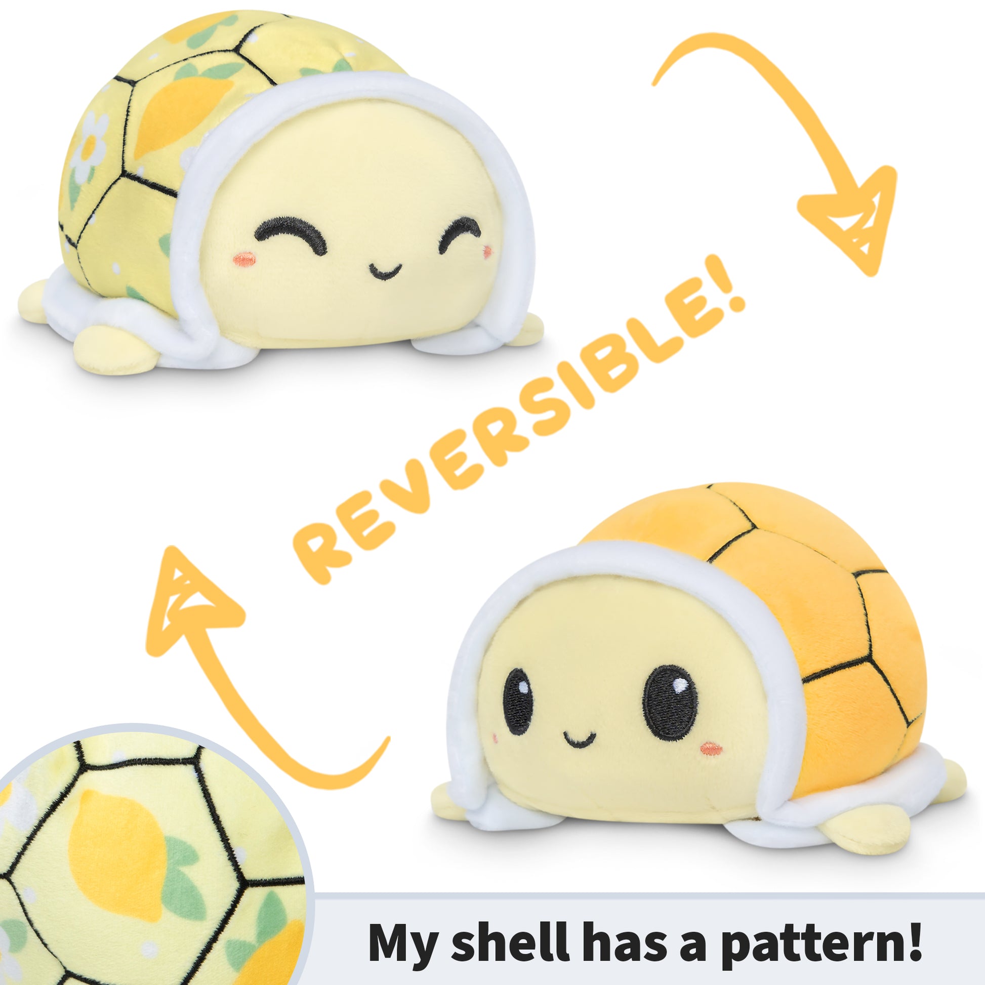 My shell has a pattern - TeeTurtle Reversible Turtle Plushie (Lemons & Flowers Shell).