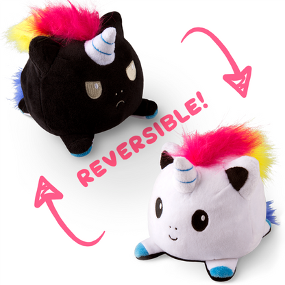 A black and white reversible TeeTurtle Reversible Unicorn Plushie (Rainbow Mane) toy from TeeTurtle.