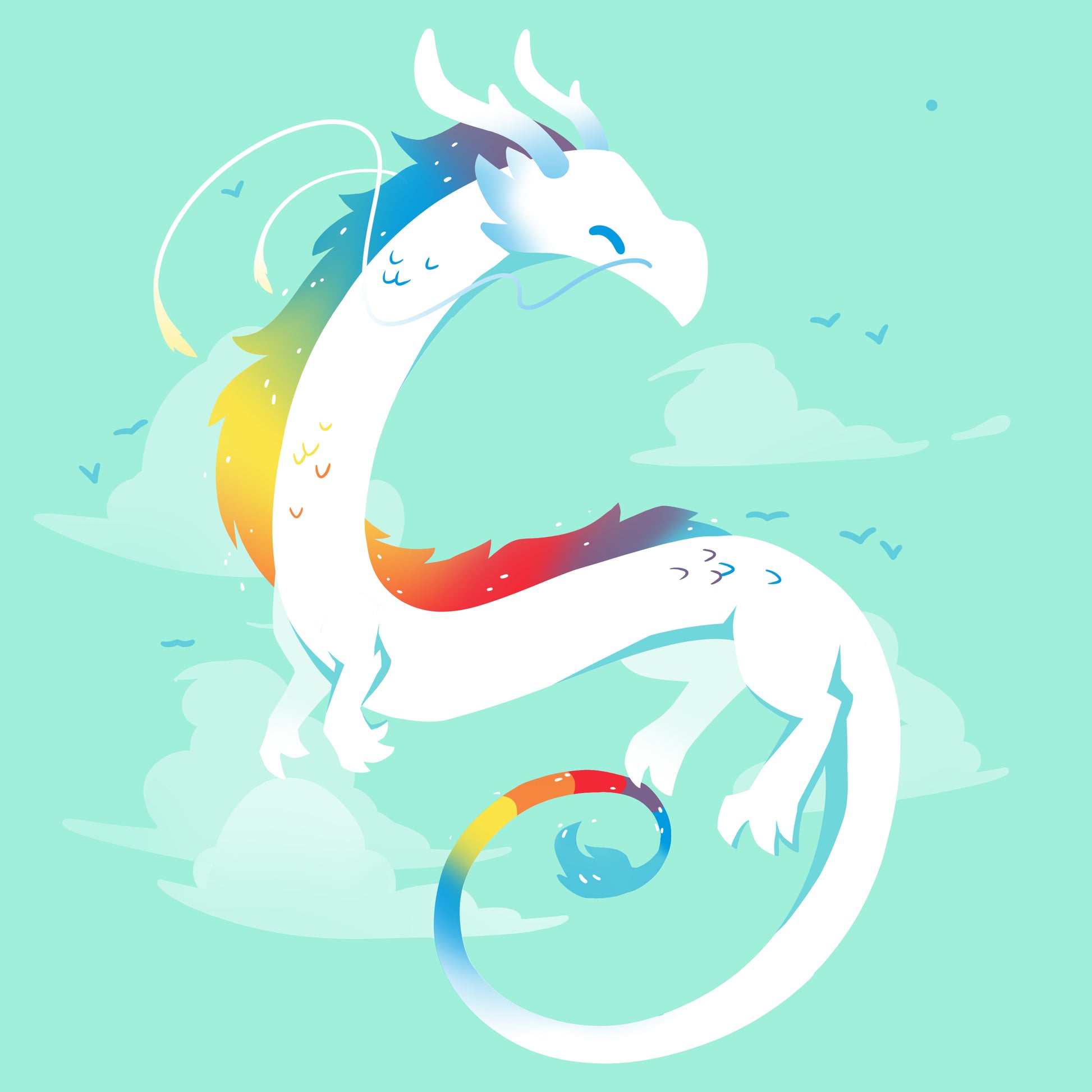 A TeeTurtle original, the TeeTurtle Rainbow Dragon soars through the sky with its chill blue tail.