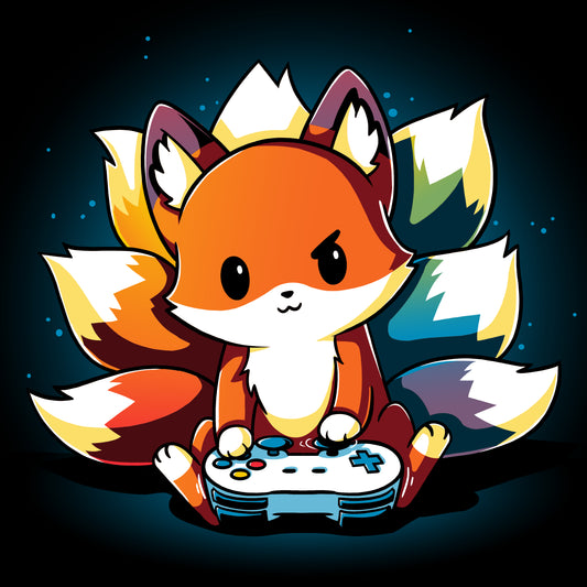 A Rainbow Gamer T-shirt-wearing gamer fox holding a video game controller by TeeTurtle.