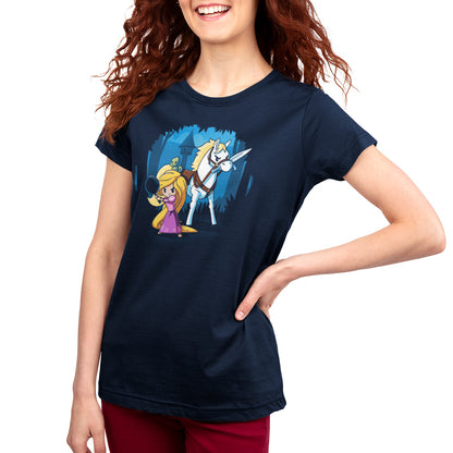 A Disney Officially Licensed "Rapunzel's Adventure" women's t-shirt featuring a cartoon character on Ringspun Cotton.