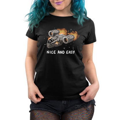 Officially licensed Star Wars women's black t-shirt featuring the Razor Crest.