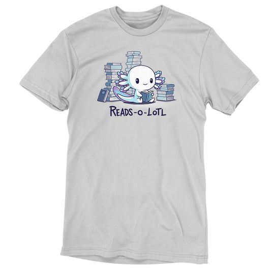 A TeeTurtle Reads-o-lotl gray T-shirt featuring a cartoon octopus.