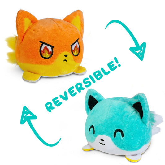 Two TeeTurtle Reversible Kitsune Plushies with the words reversible on them.