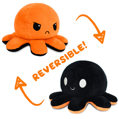 Two TeeTurtle Reversible Octopus Plushies (Orange + Black), perfect as mood plushies. From the trusted brand TeeTurtle.