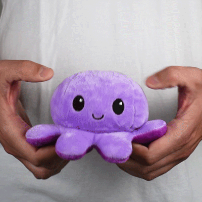 A person holding a TeeTurtle Reversible Octopus Plushie (Purple + Light Purple), featured in a TikTok video.
