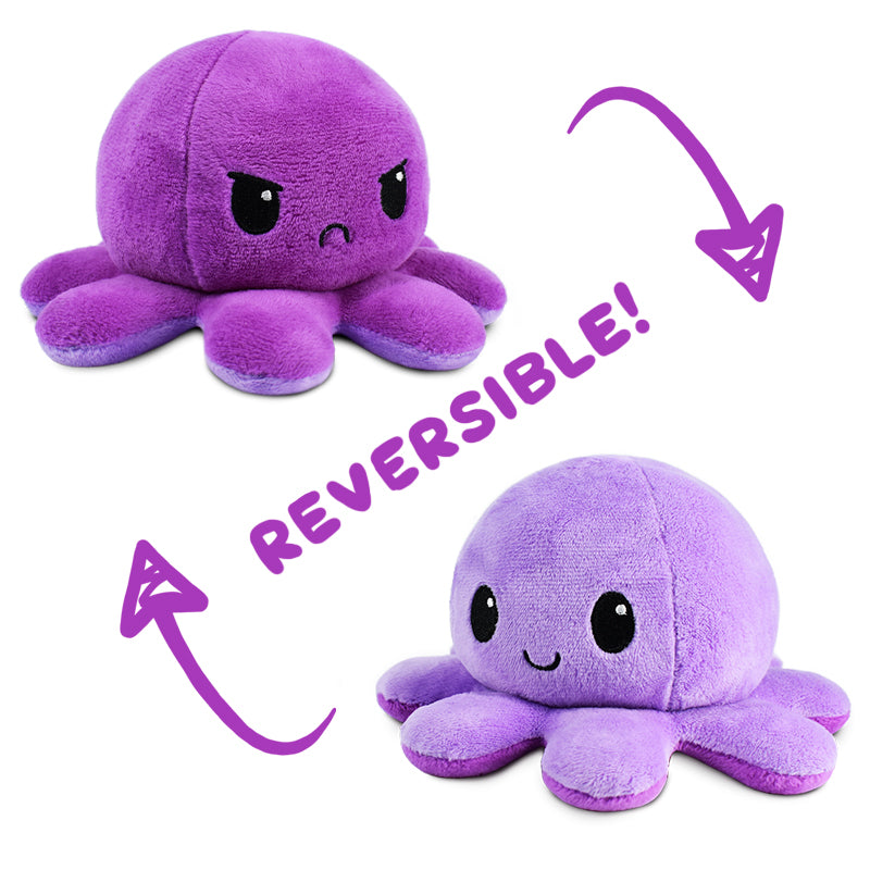 Two TeeTurtle Reversible Octopus Plushies (Purple + Light Purple), perfect as mood plushies or for TikTok videos!
