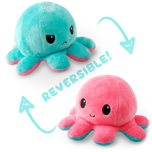 Two TeeTurtle Reversible Octopus Plushies (Aqua + Pink) from TeeTurtle.