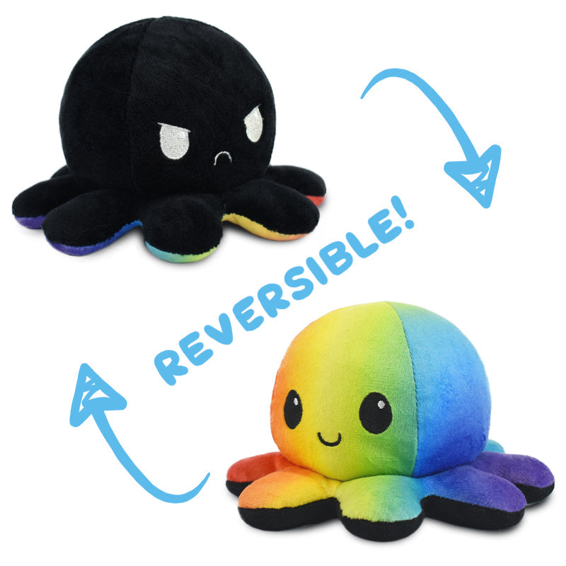 TeeTurtle Reversible Octopus Plushie (Black + Rainbow)