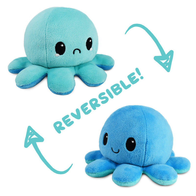 Two TeeTurtle Reversible Octopus Plushie (Light Blue + Blue) toys.