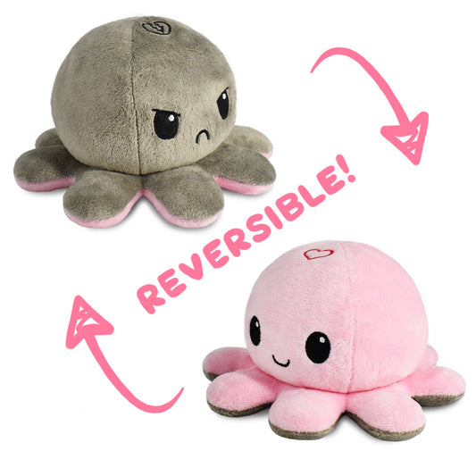 Two TeeTurtle Reversible Octopus Plushies (Gray + Light Pink) by TeeTurtle.