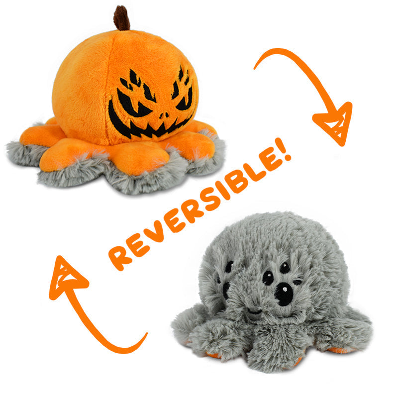 TeeTurtle Halloween mood octopus plush - a TeeTurtle Reversible Spider Plushie (Jack-o-Lantern).