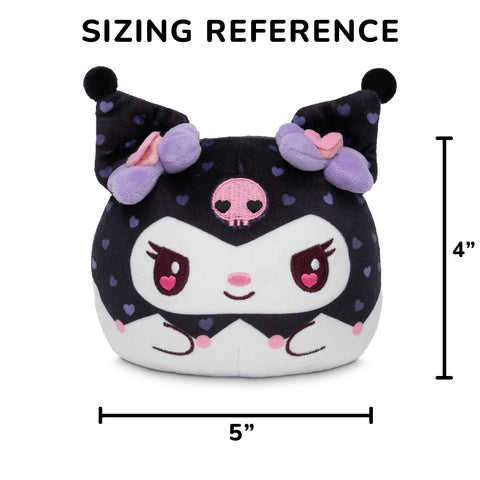 Valentine Present Kuromi 4" Reversible Plushie with a sizing reference of 4 inches in height