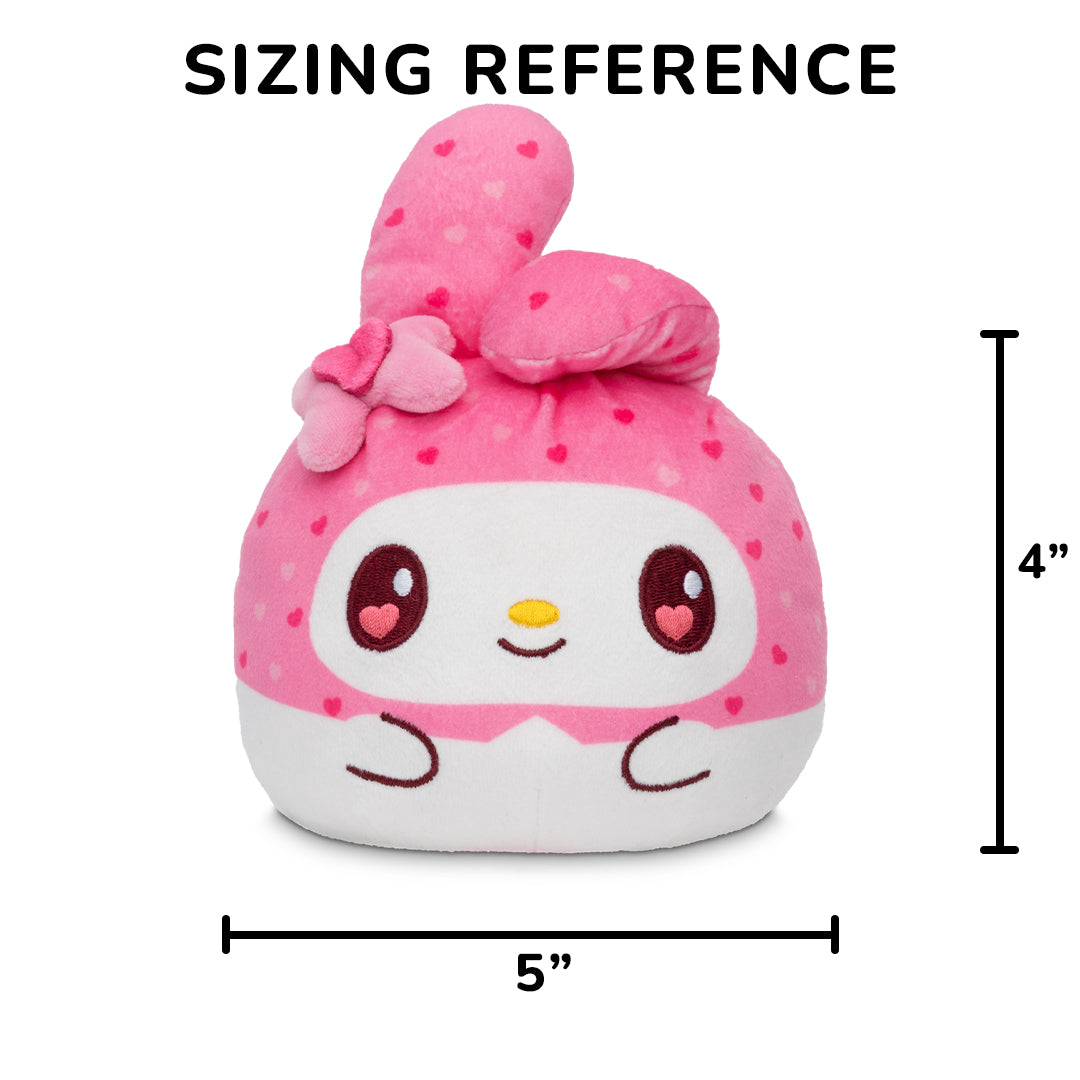Valentine Present My Melody 4" Reversible Plushie with a sizing reference of 4 inches in height