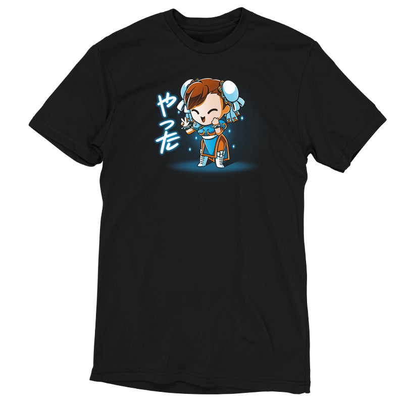 A women's black t-shirt featuring the iconic Street Fighter character, Chibi Chun-Li by Capcom.