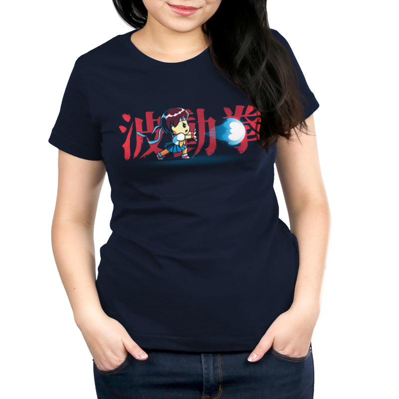 A women's Street Fighter Sakura's Hadouken t-shirt featuring an anime character.