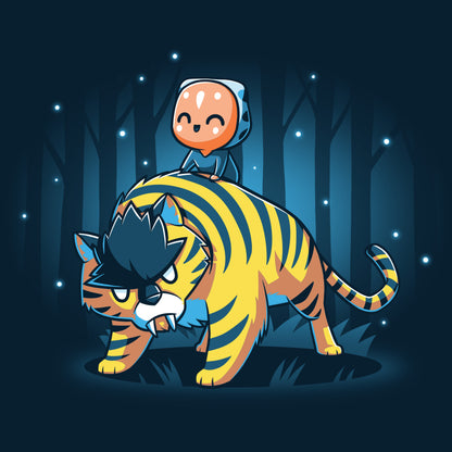Officially licensed Star Wars Baby Ahsoka T-shirt featuring a cartoon character riding a tiger in the dark.