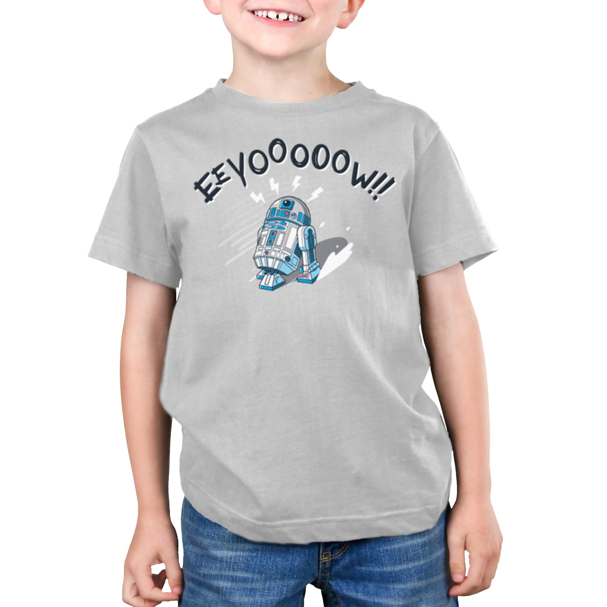 A young boy wearing a Star Wars Eeyooooow! T-shirt.