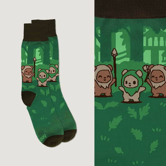 Comfortable Star Wars Ewok Socks with a licensed image of a bear and a tree.
