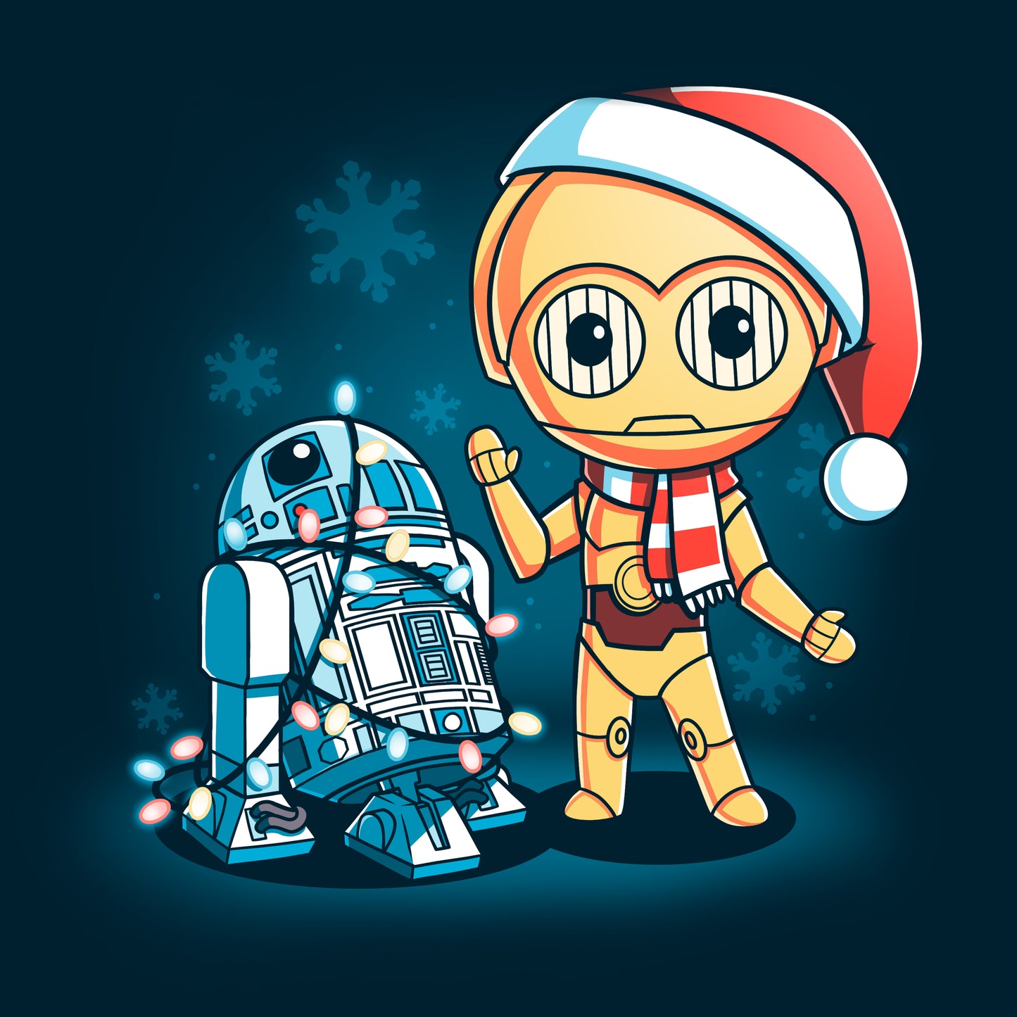 Officially licensed Star Wars Festive R2-D2 and C-3PO T-shirt.
