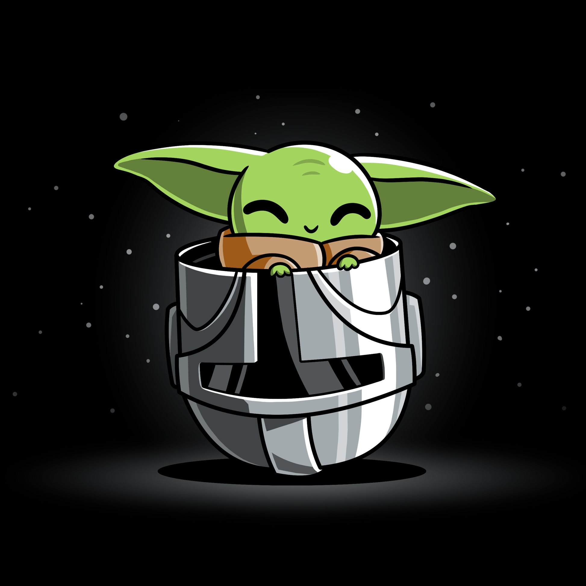 Officially licensed T-shirt featuring Grogu in a Star Wars Helmet Playtime.