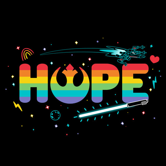 A Hope For the Galaxy T-shirt featuring the word hope on a black background. - Star Wars