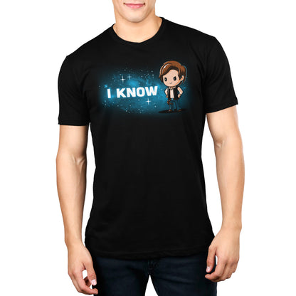 A man wearing an officially licensed Star Wars merchandise T-shirt that says "Galaxy I Know".