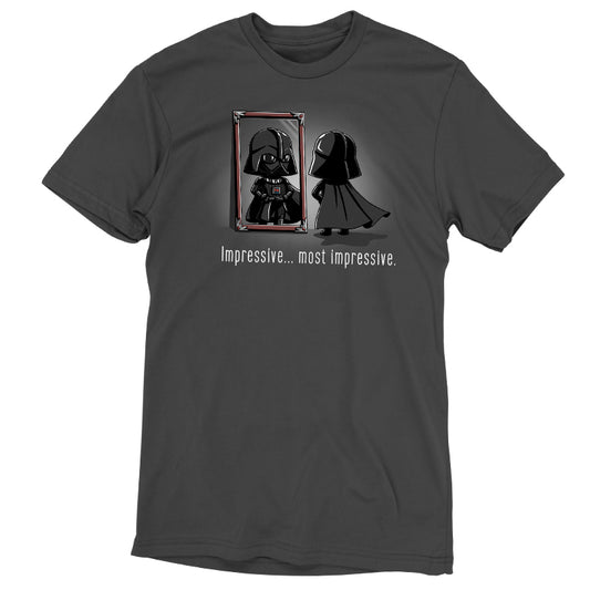 A black Impressive...Most Impressive Star Wars t-shirt featuring an image of Darth Vader and a woman.