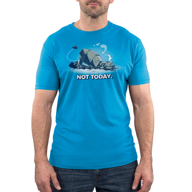 A man wearing a blue Star Wars t-shirt officially licensed Not Today (AT-AT).