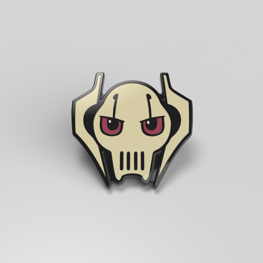 An officially licensed Star Wars General Grievous Pin with a skull and red eyes on a white background.