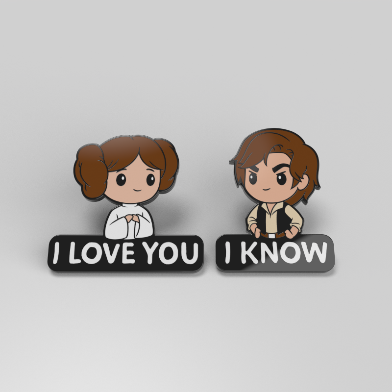 Star Wars I Love You & I Know Pins (2-Pack) featuring quotes "I love you" and "I know".
