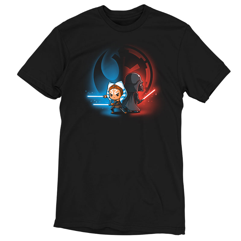 An officially licensed Star Wars black t-shirt featuring an image of Ahsoka Tano with a lightsaber.