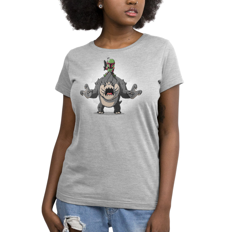 Officially licensed Star Wars Boba Fett's Rancor T-shirt for women.