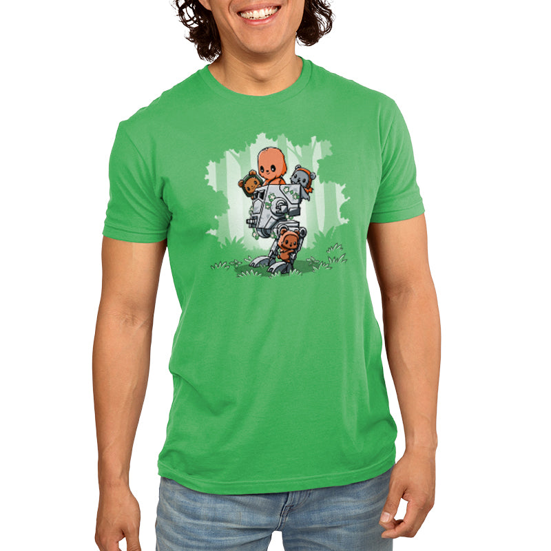 A man wearing a licensed Chewie's Playground Star Wars t-shirt.