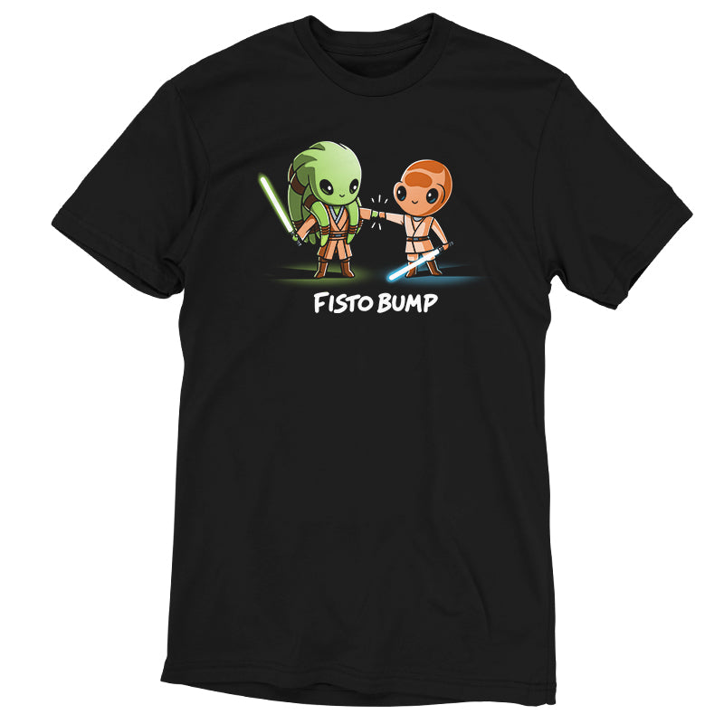 Officially licensed Star Wars T-shirt featuring Yoda and Kit Fisto fighting.