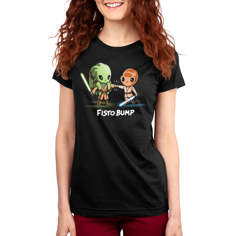 An officially licensed women's black Fisto Bump T-shirt featuring Yoda by Star Wars.