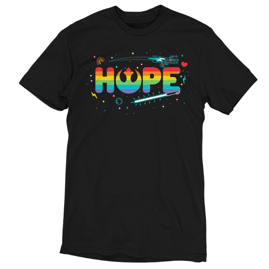 An officially licensed Star Wars Hope For the Galaxy T-shirt.