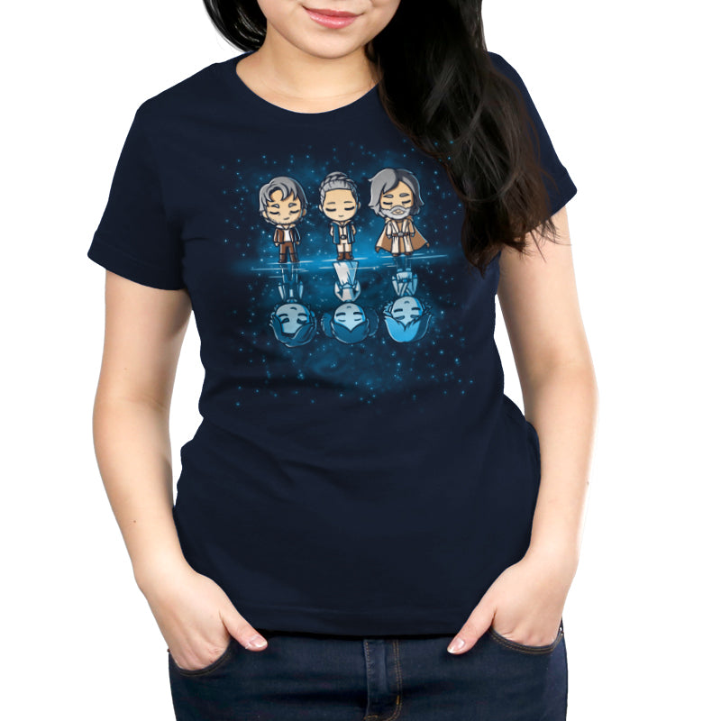 An officially licensed Star Wars women's t-shirt with a group of people on it, called "Reflections of Youth".