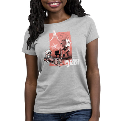 A Star Wars Return Of The Jedi Empire Poster women's t-shirt with an image of a woman riding a motorcycle.