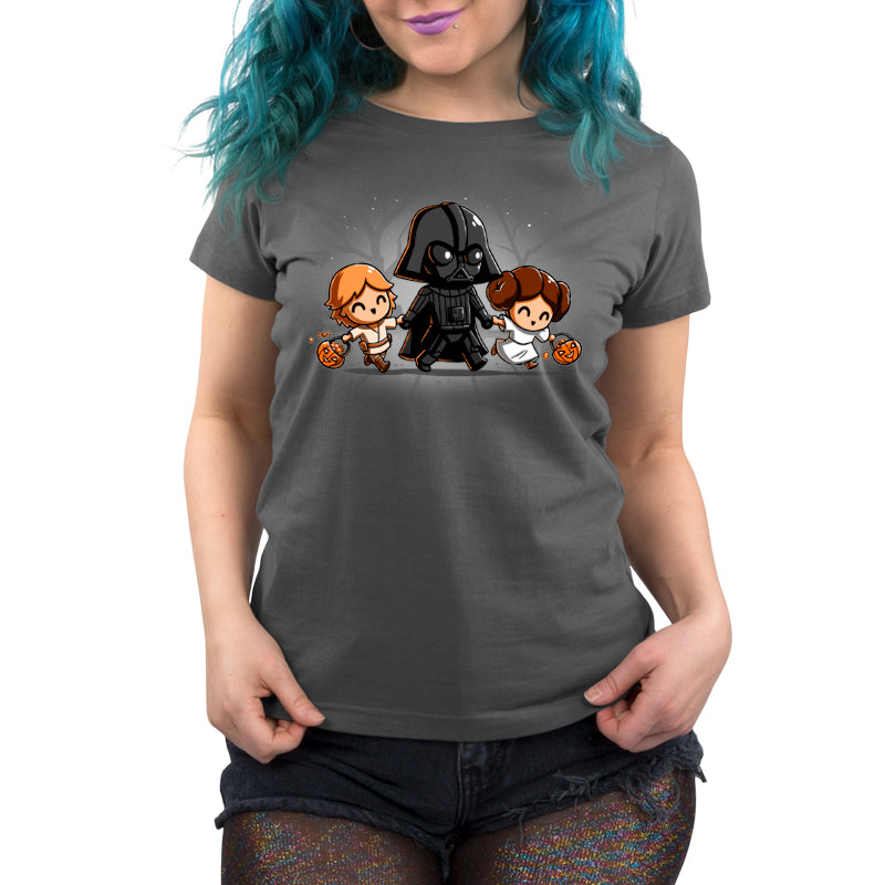 A Star Wars Skywalker Family Halloween unisex tee featuring Darth Vader and his friends, made from officially licensed ringspun cotton.