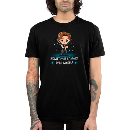 A licensed Star Wars "Sometimes I Amaze Even Myself" men's t-shirt with a cartoon character on it.
