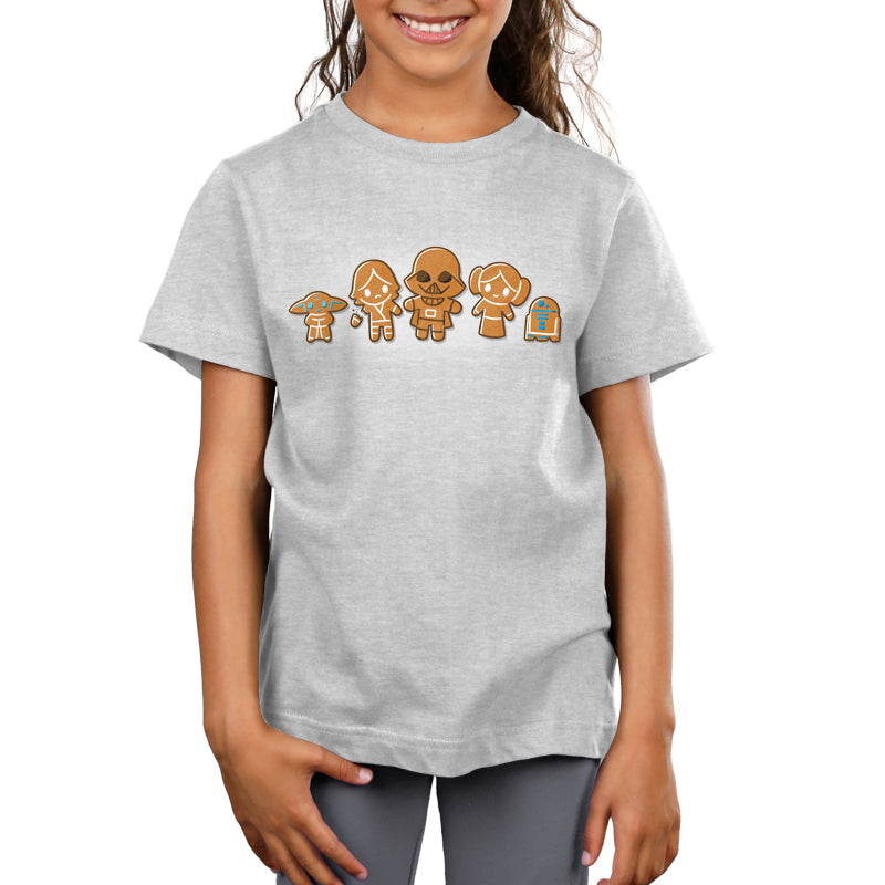 A girl wearing an officially licensed Star Wars Gingerbread Cookies T-shirt.