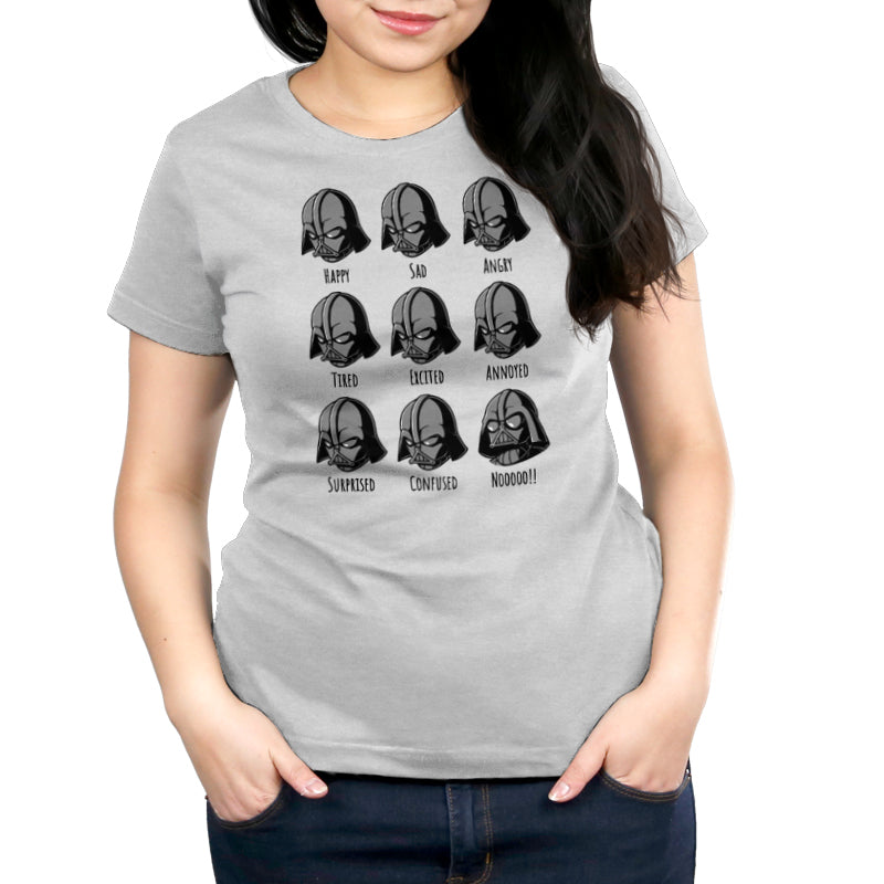 Officially licensed Star Wars "The Many Moods of Darth Vader" women's T-shirt.