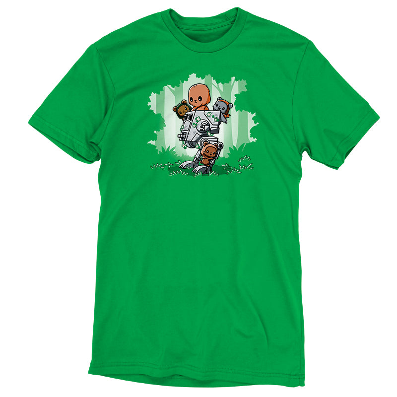 A green Chewie's Playground shirt with an image of a Star Wars player.