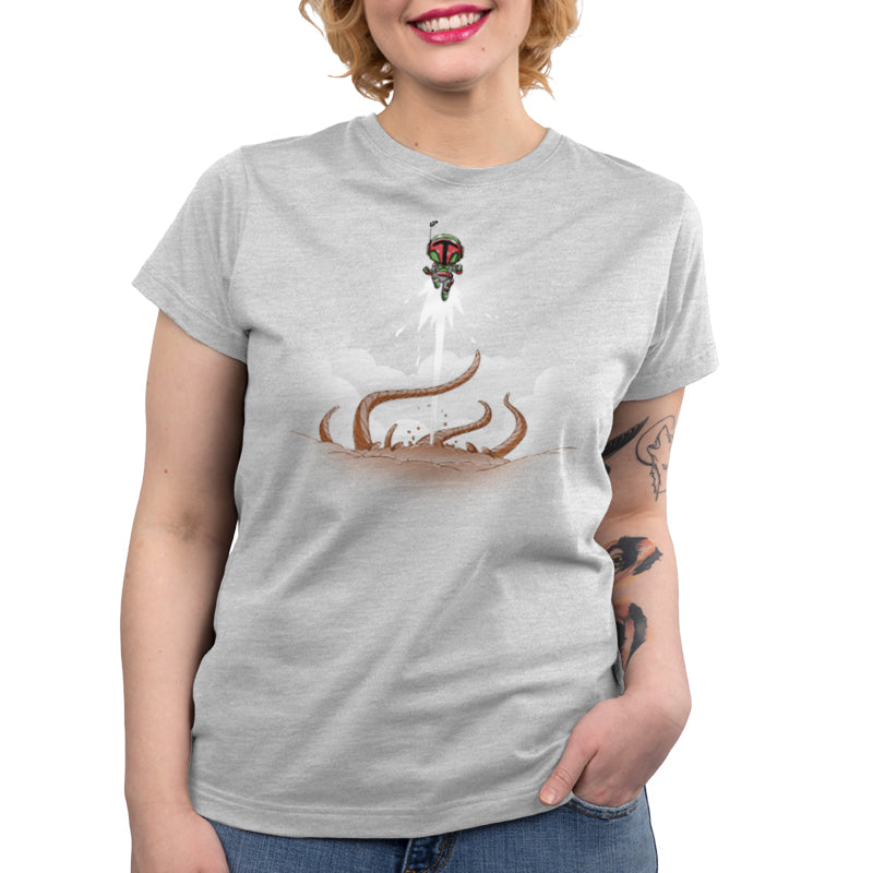 A licensed Star Wars "The Sarlacc Pit" t-shirt for women featuring an image of an octopus flying.