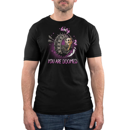 A man wearing a licensed Star Wars "You Are Doomed" t-shirt.