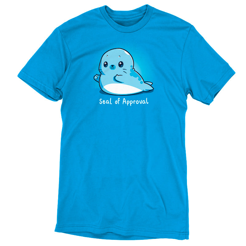 A TeeTurtle Cobalt Blue t-shirt featuring a Seal of Approval.