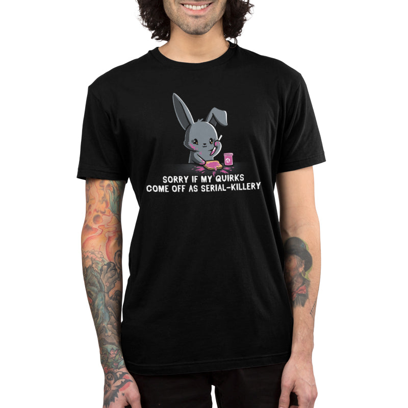 A quirky Serial-Killery black t-shirt with a "don't be a bunny" message by TeeTurtle.